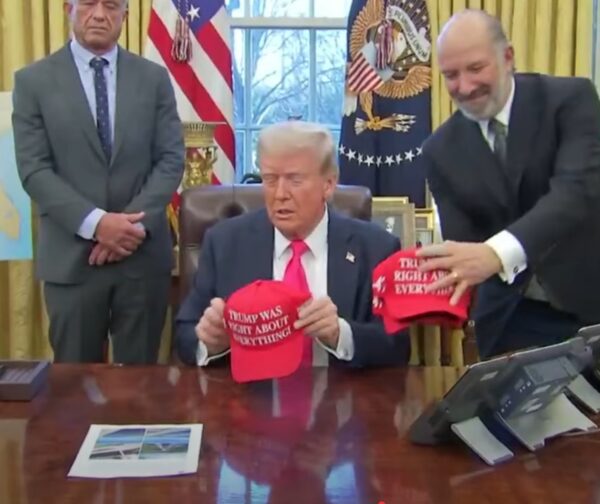 Trump shows off 'Trump was right about everything' hats